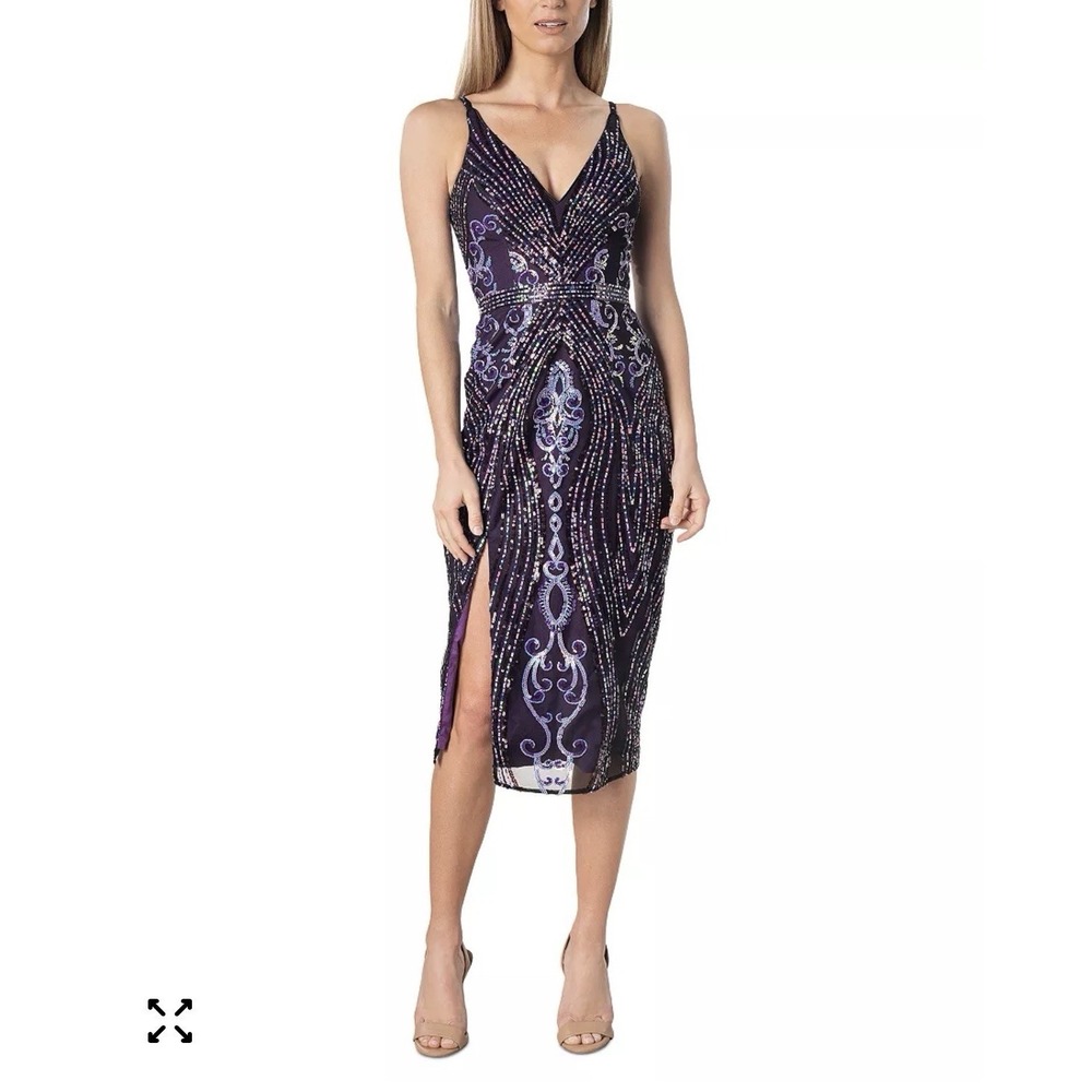 Dress the Population Felicity Side Slit Sequin Dress Small Lavender Multi NEW!